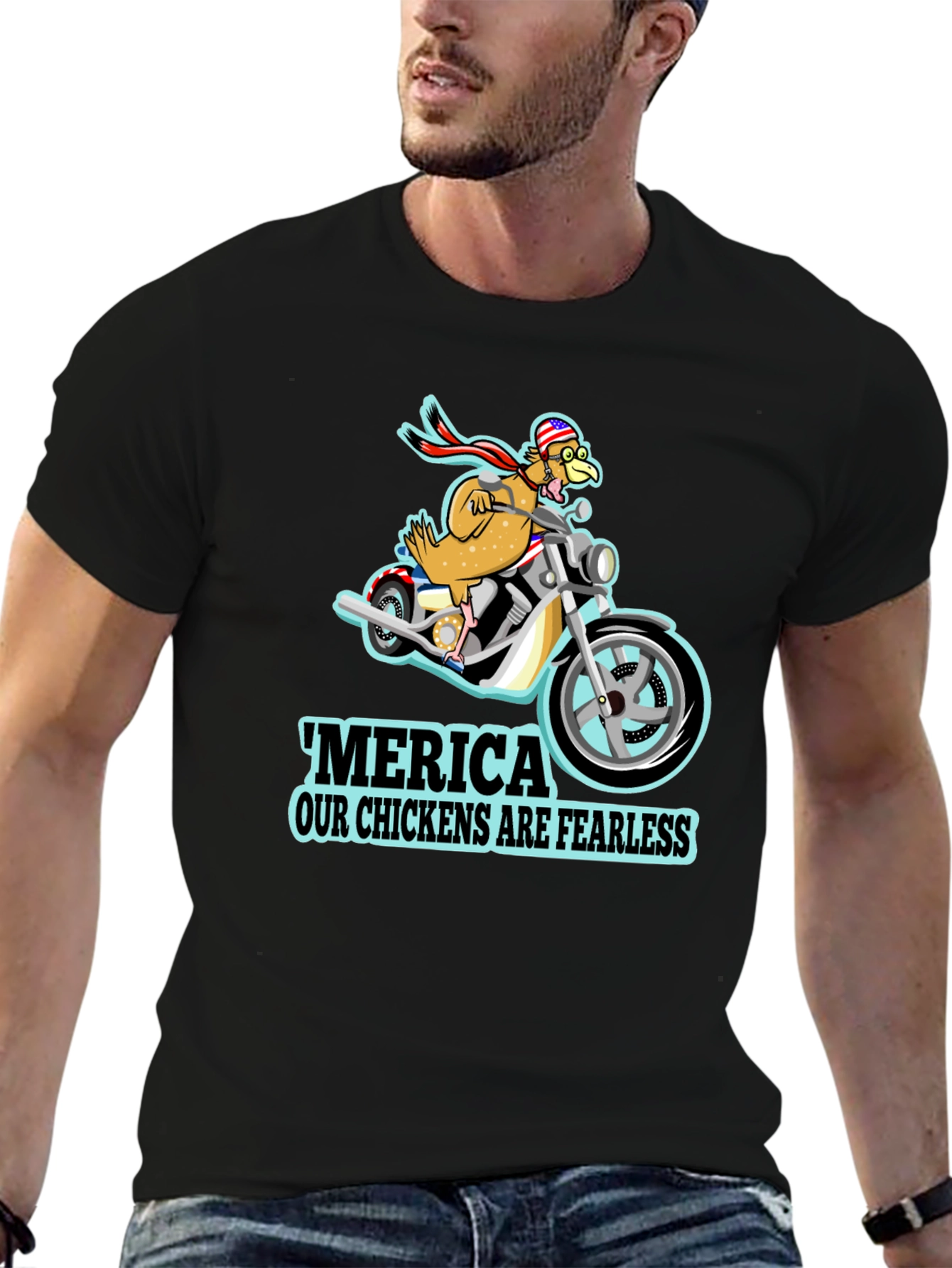 Black Fearless Chicken Rider Graphic Tee view 6