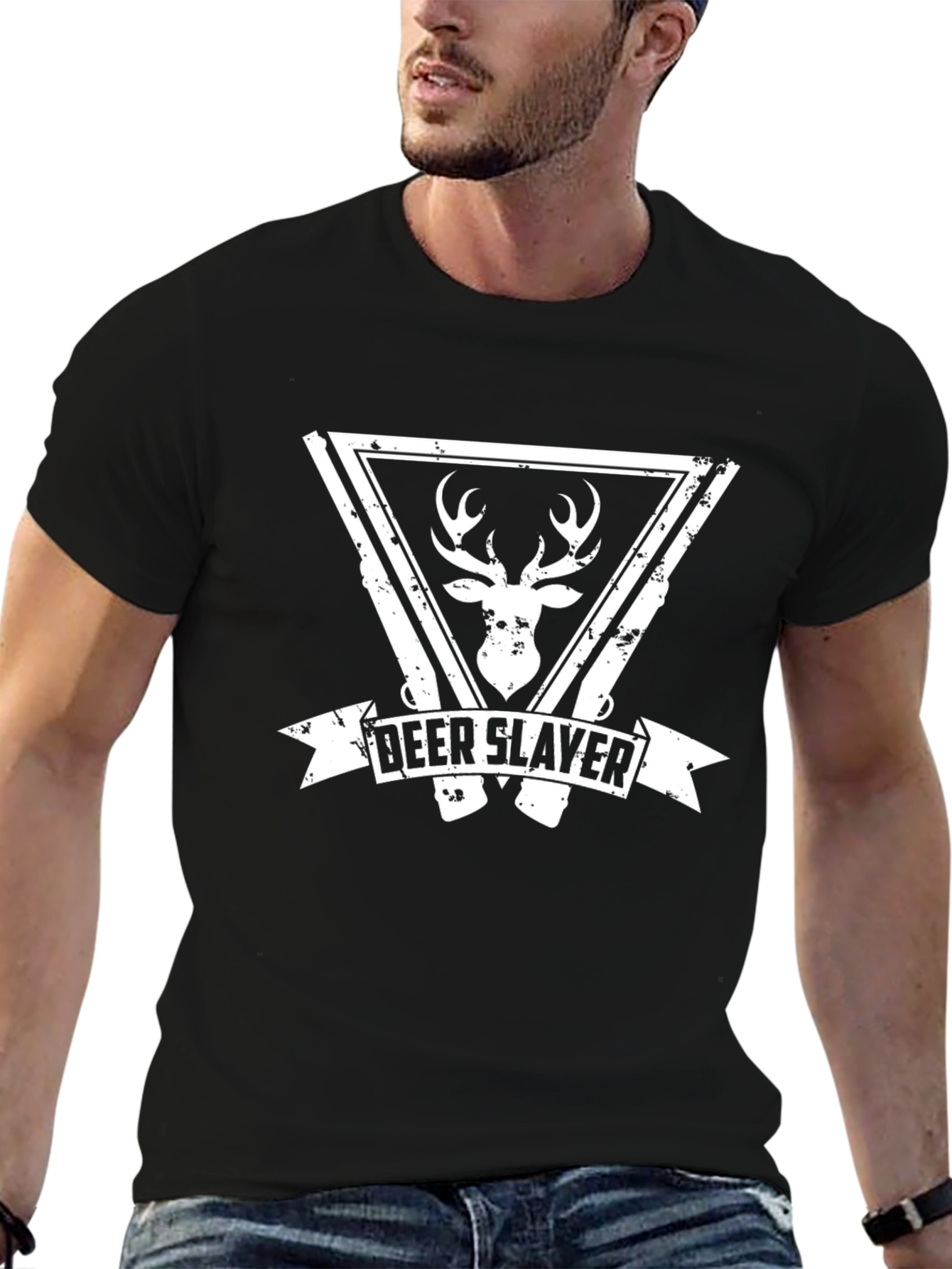 Deer Slayer Graphic Print Black T-Shirt - 6