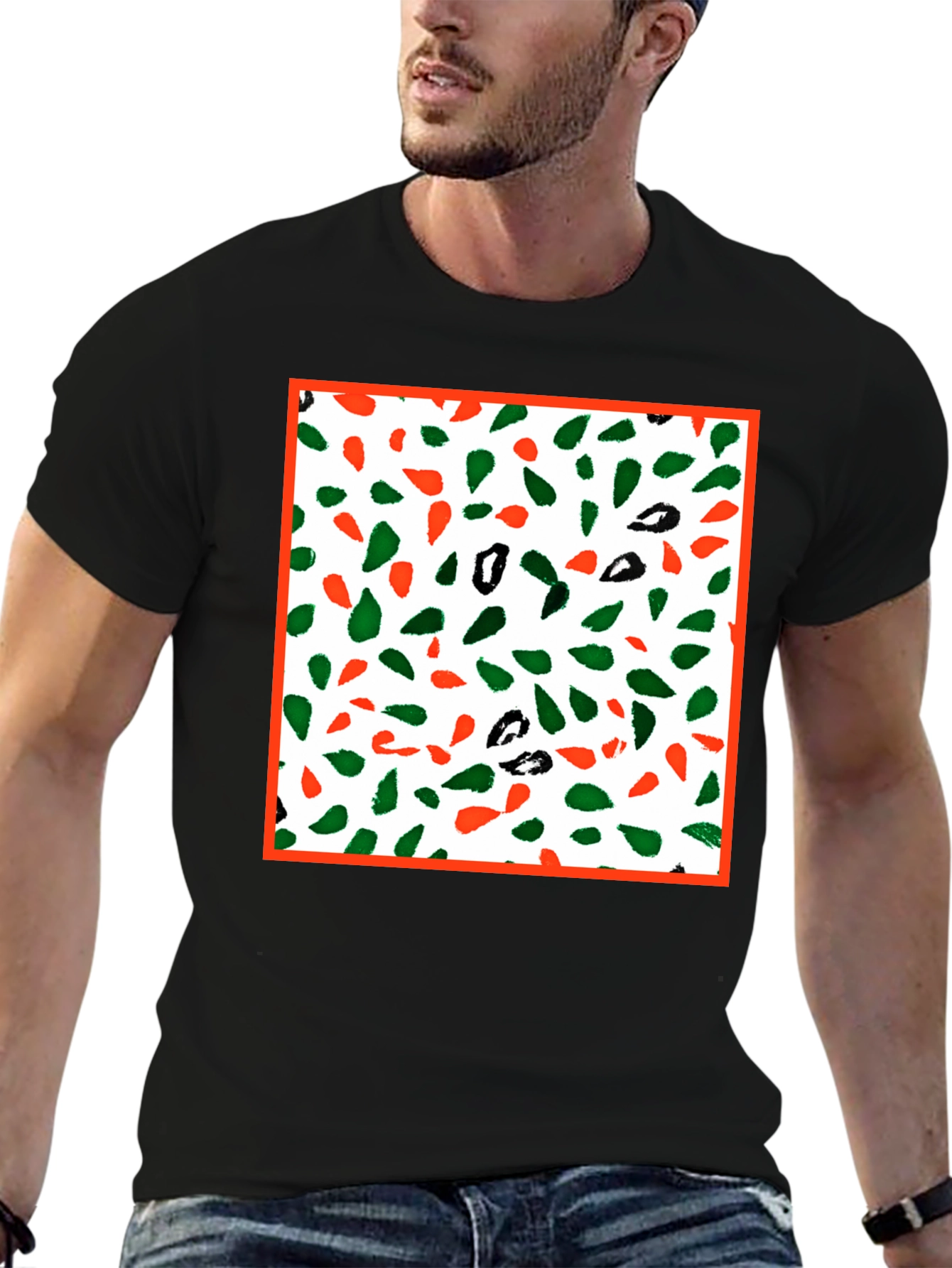 Black Abstract Pattern Graphic Tee - Men's Casual Fashion view 6