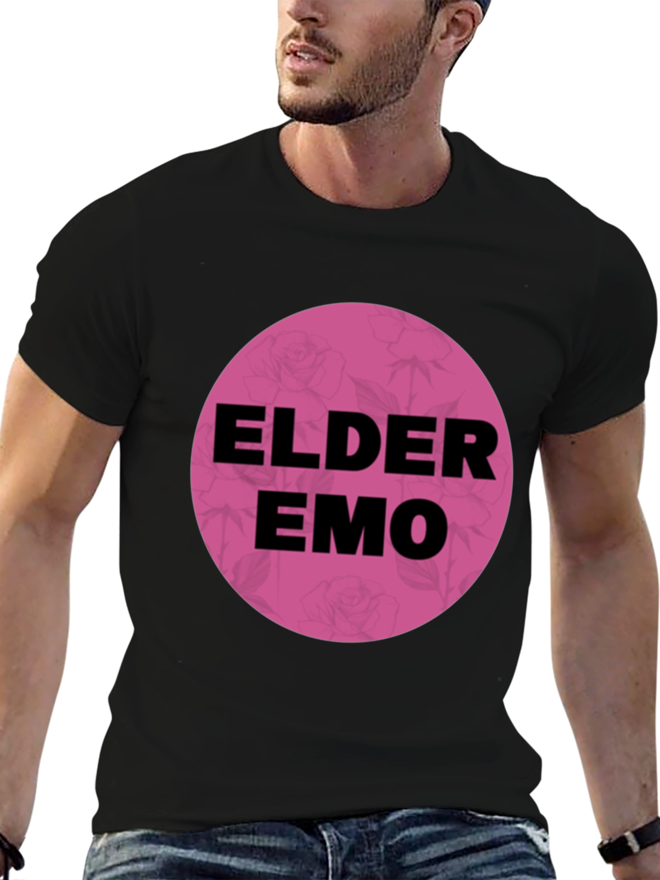 Black Elder Emo T-Shirt - Black Cotton Blend Graphic Tee view 6