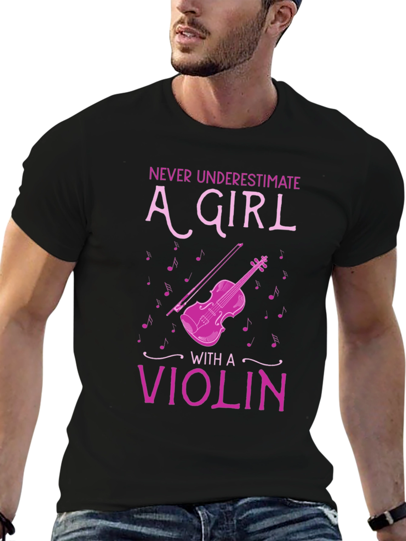 Black Never Underestimate A Girl With A Violin T-Shirt view 6