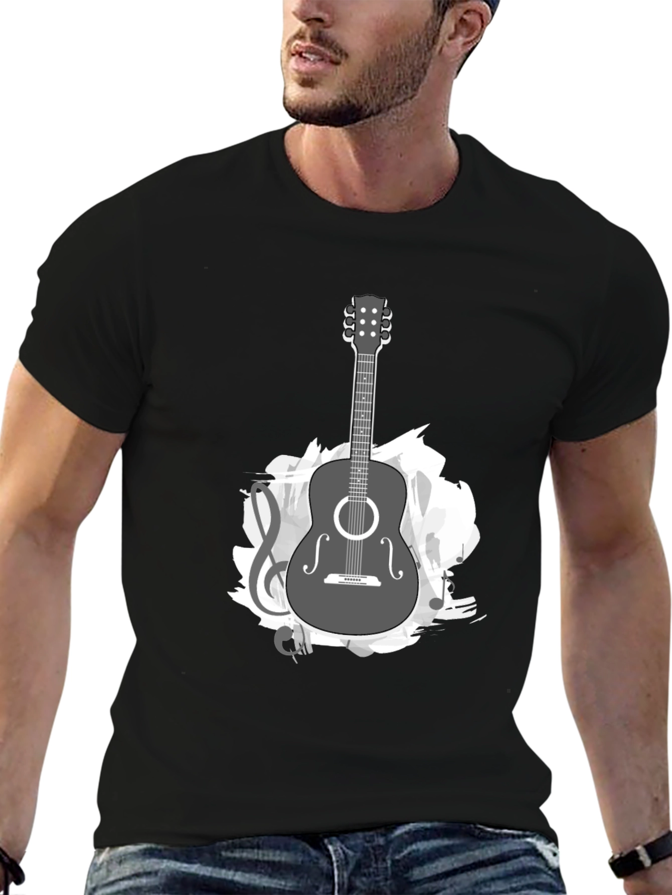 Black Guitar Music Graphic Tee - Black Cotton T-Shirt view 6