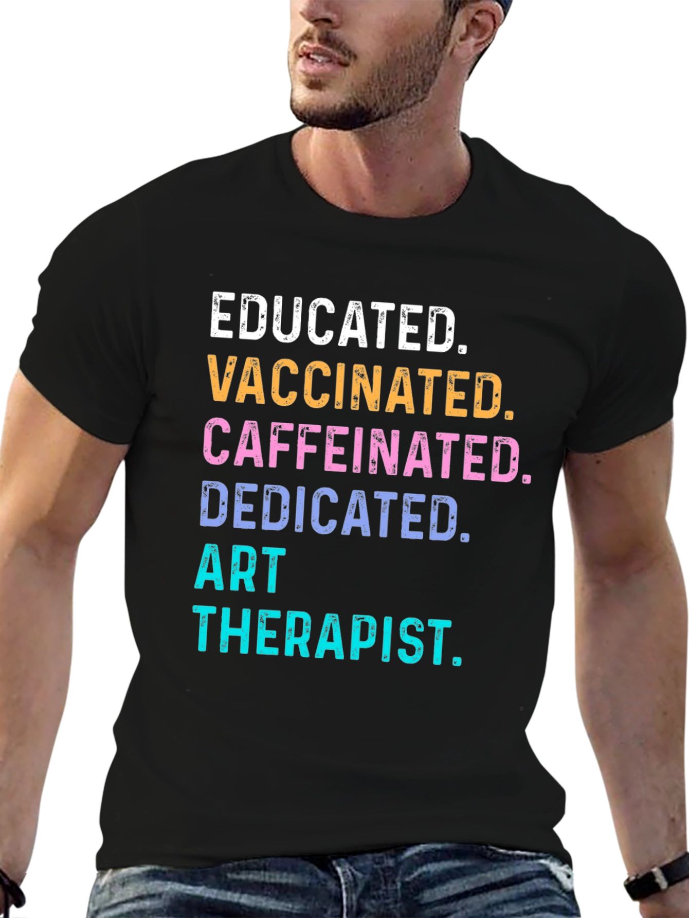 Black Educated Vaccinated Art Therapist Novelty T-Shirt view 6