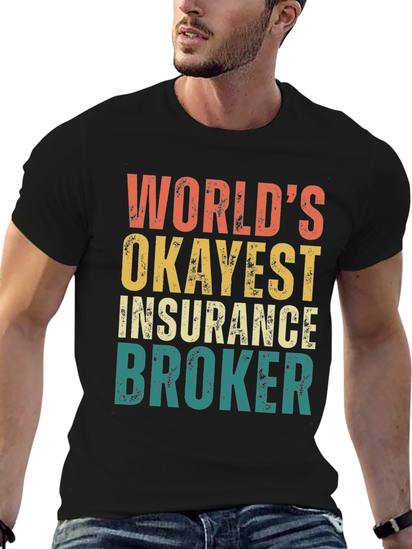 Black World's Okayest Insurance Broker Graphic Tee view 6