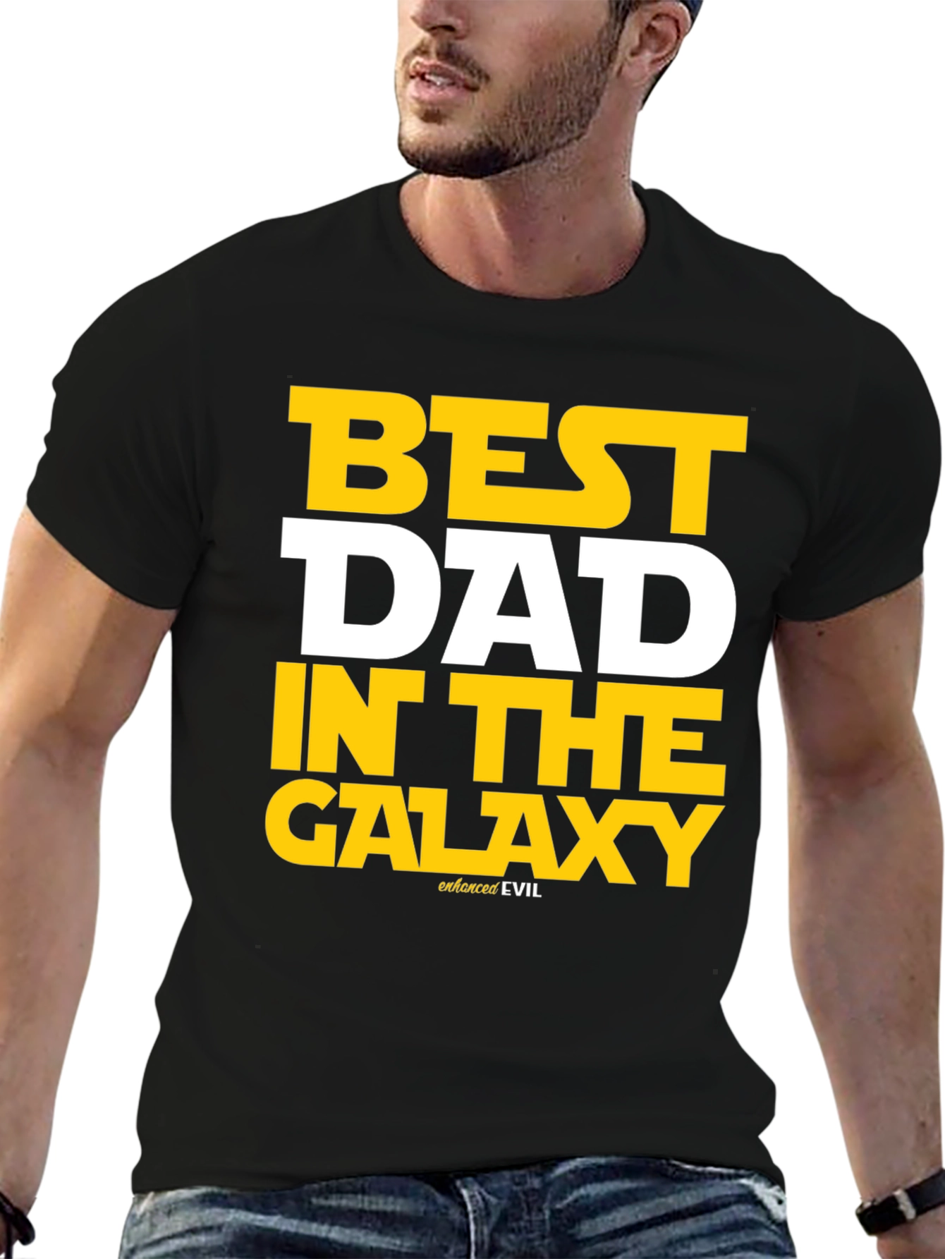Black Best Dad in the Galaxy T-Shirt view 6