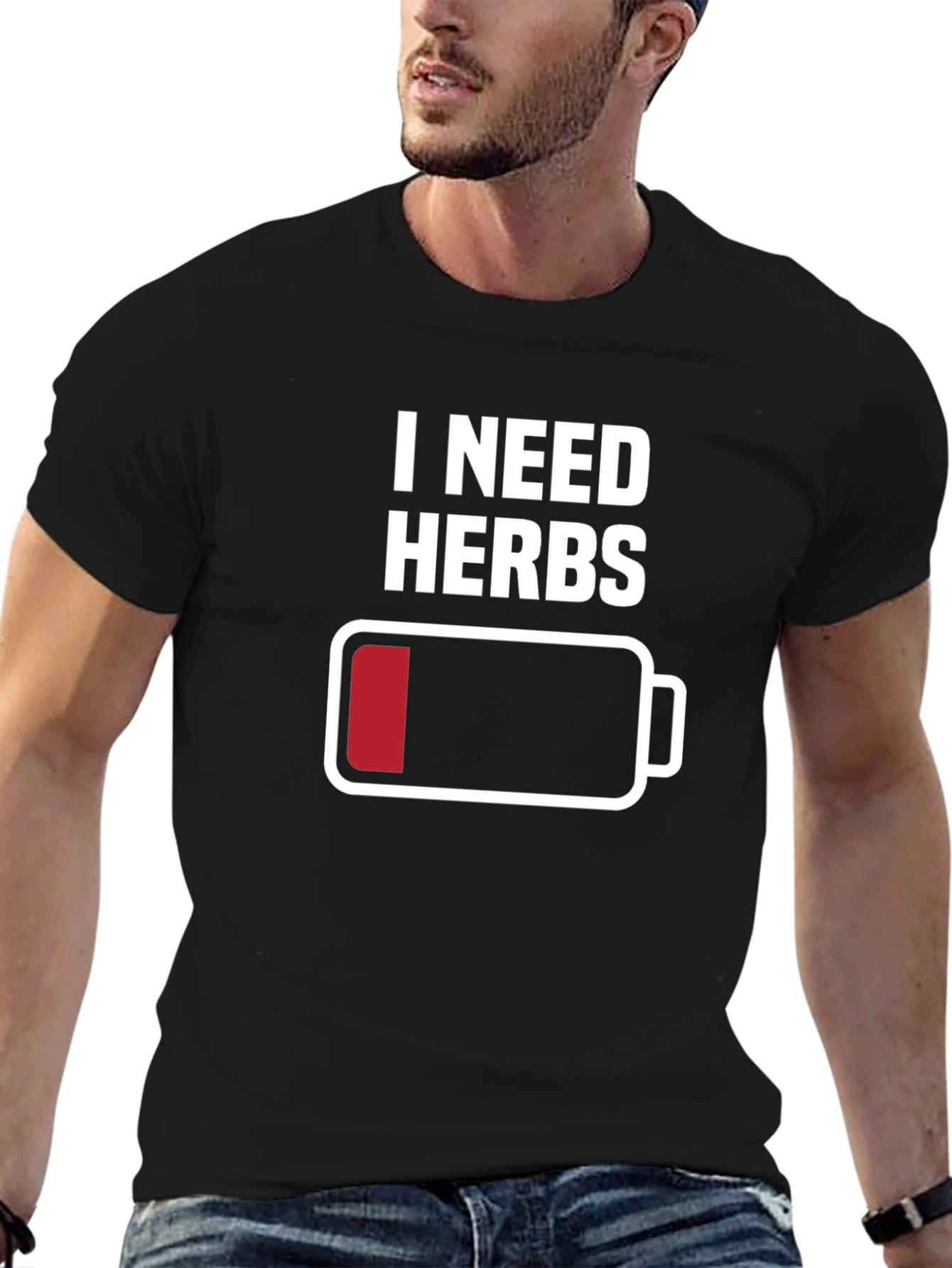 Black I Need Herbs T-Shirt - Low Battery Mode Humor view 6
