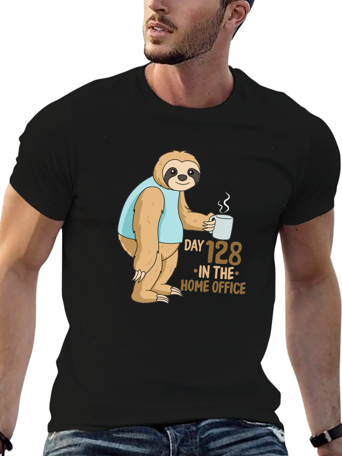 Black Sloth Day 128 Home Office T-Shirt view 6