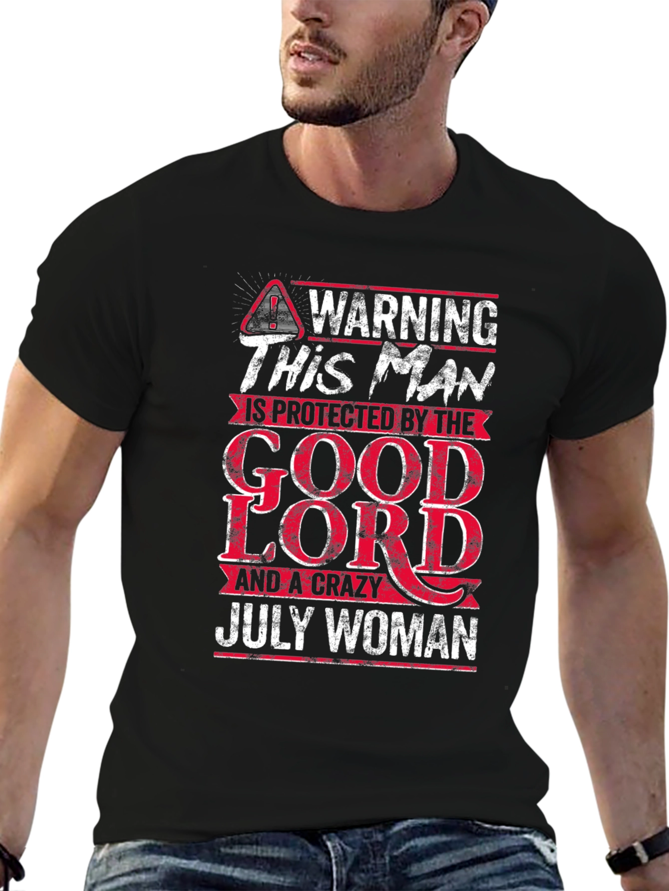 Black Protected by Good Lord and a Crazy July Woman T-Shirt view 6