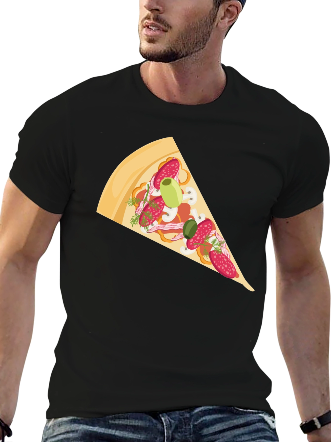 Black Pizza Slice Graphic Tee - Casual Black T-Shirt view 6