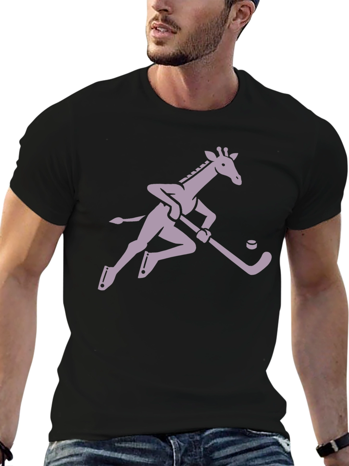 Black Hockey Giraffe Graphic Tee - Black view 6