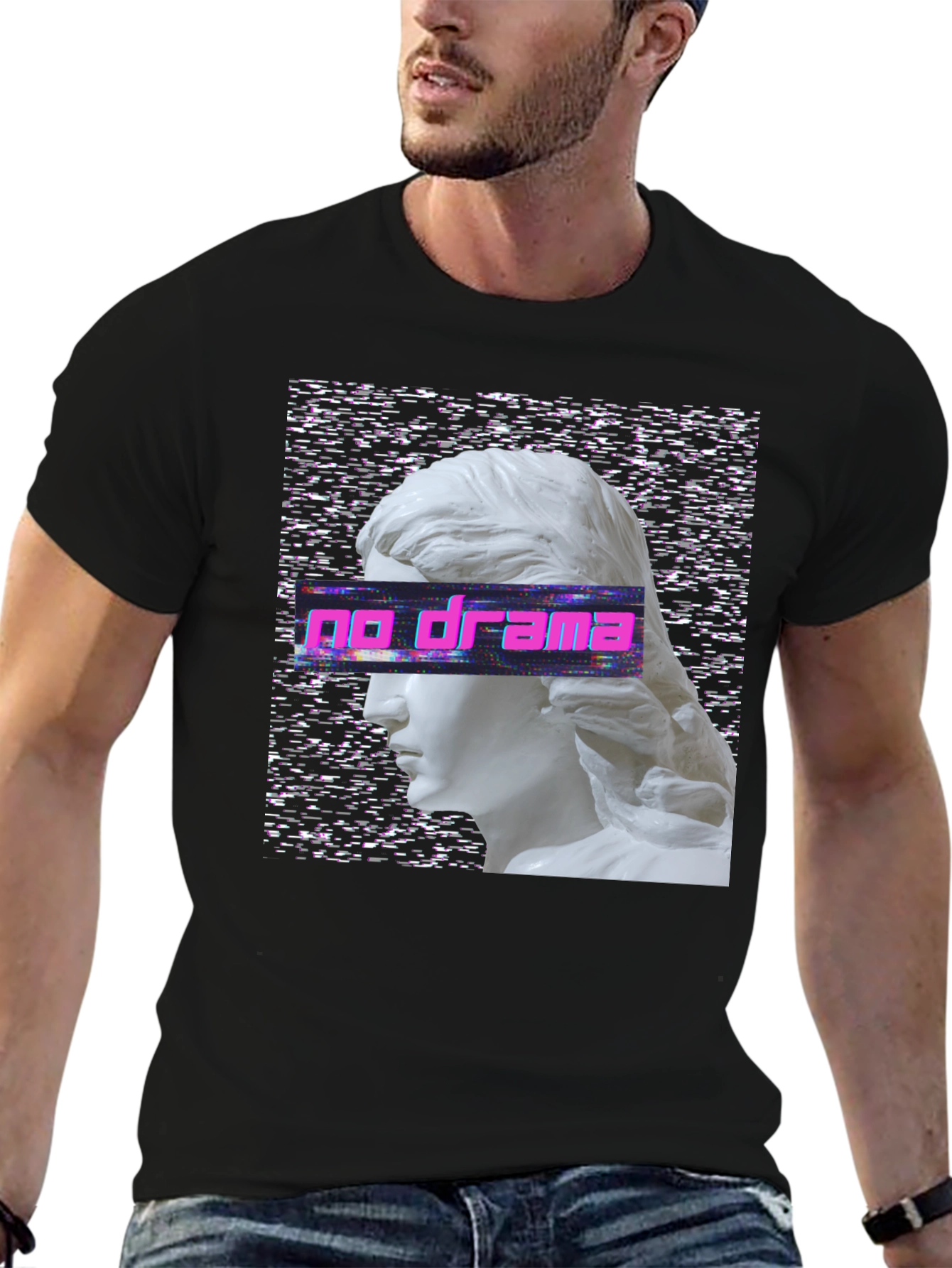 Black No Drama Vaporwave T-Shirt view 6