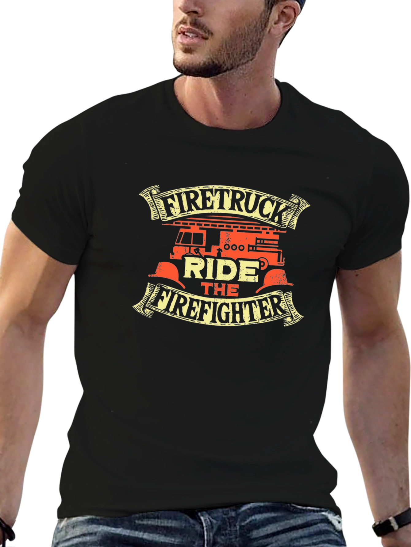 Black Firetruck Ride T-Shirt - Firefighter Tee view 6