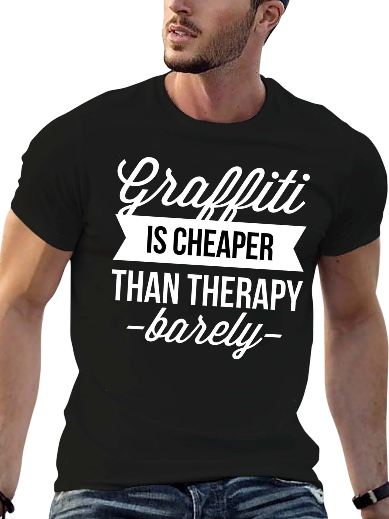 Black Graffiti Cheaper Than Therapy T-Shirt view 6