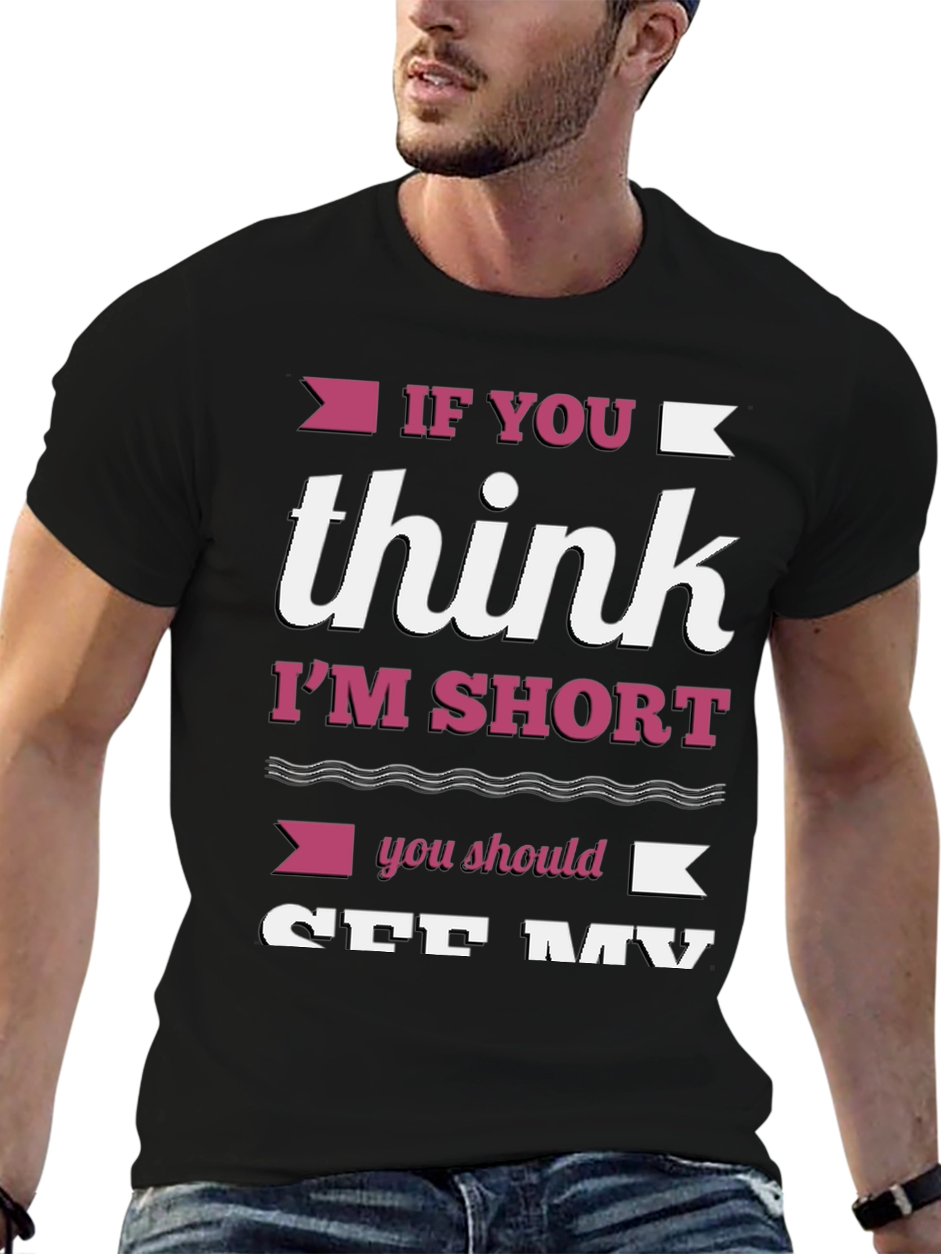 Black Funny Short Person Graphic T-Shirt view 6