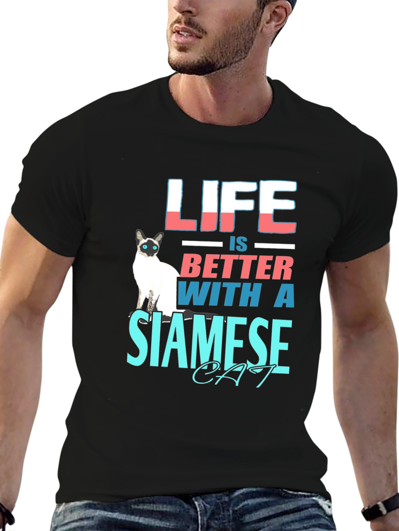 Black Life Is Better With a Siamese Cat T-Shirt view 6