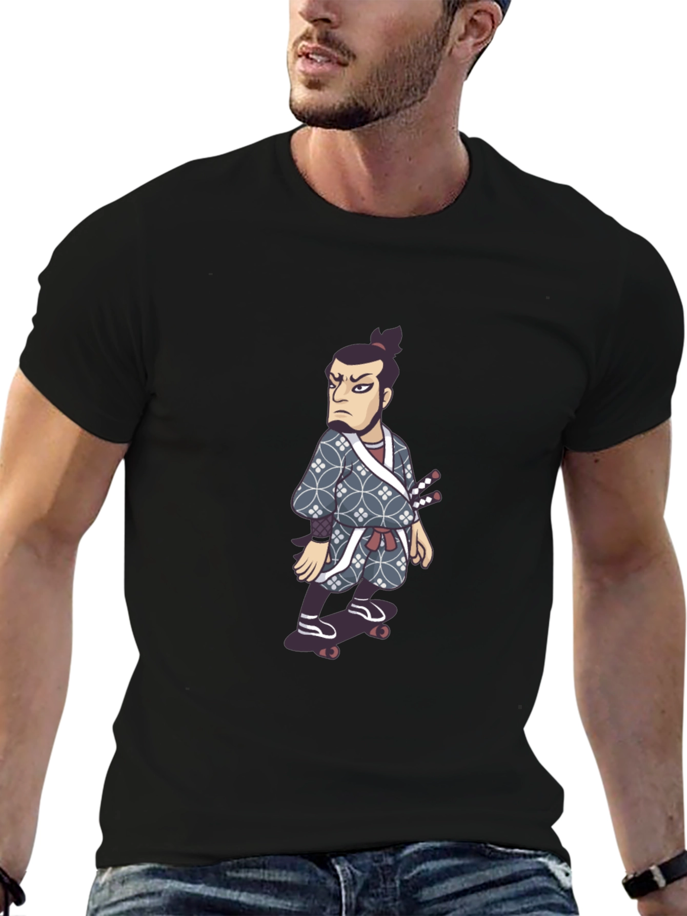 Black Samurai Skater T-Shirt - Unique Graphic Tee view 6