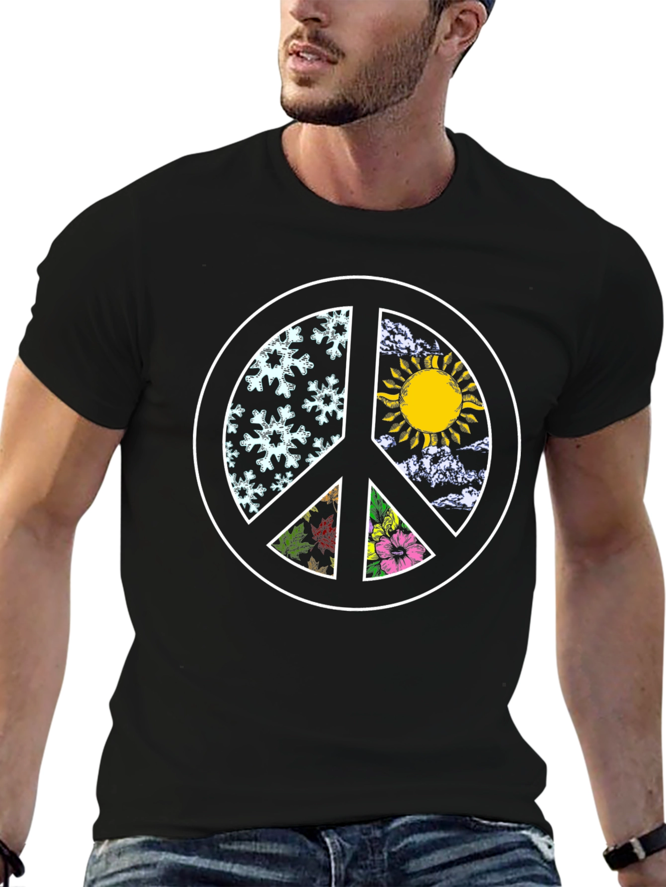 Black Peace Sign Seasons T-Shirt - Black view 6