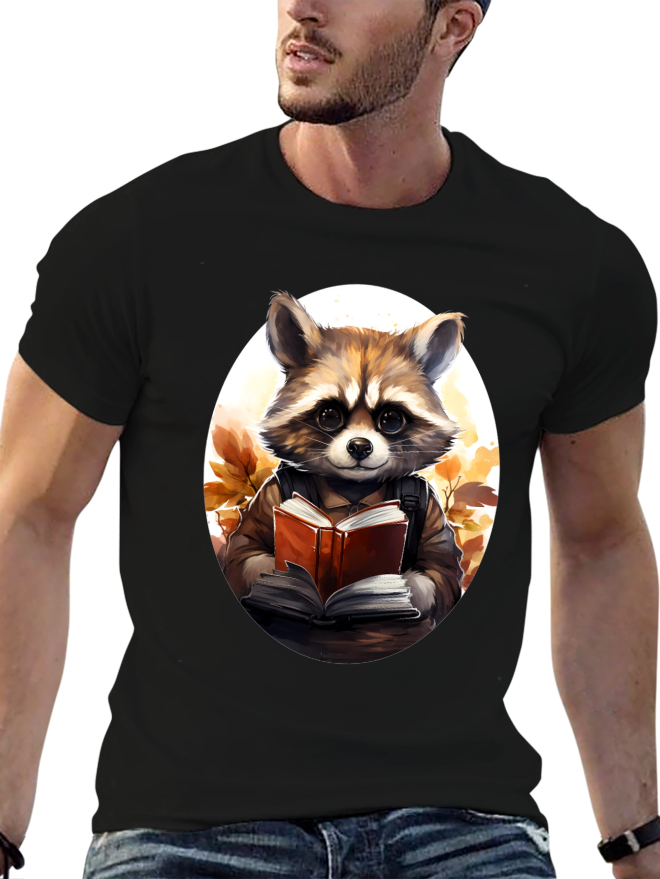 Black Raccoon Reader Graphic Tee - Black Cotton view 6