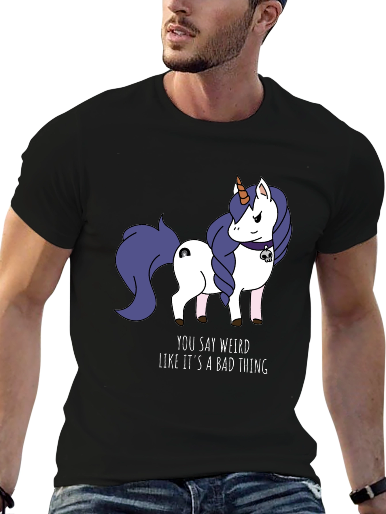 Black Weird Unicorn T-Shirt - Funny Graphic Tee for Men view 6