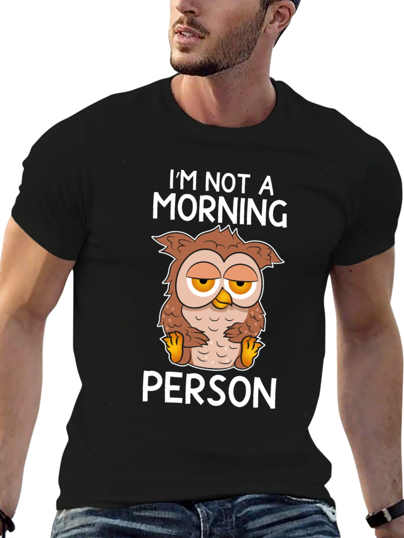 Black I'm Not A Morning Person Owl Graphic Tee view 6