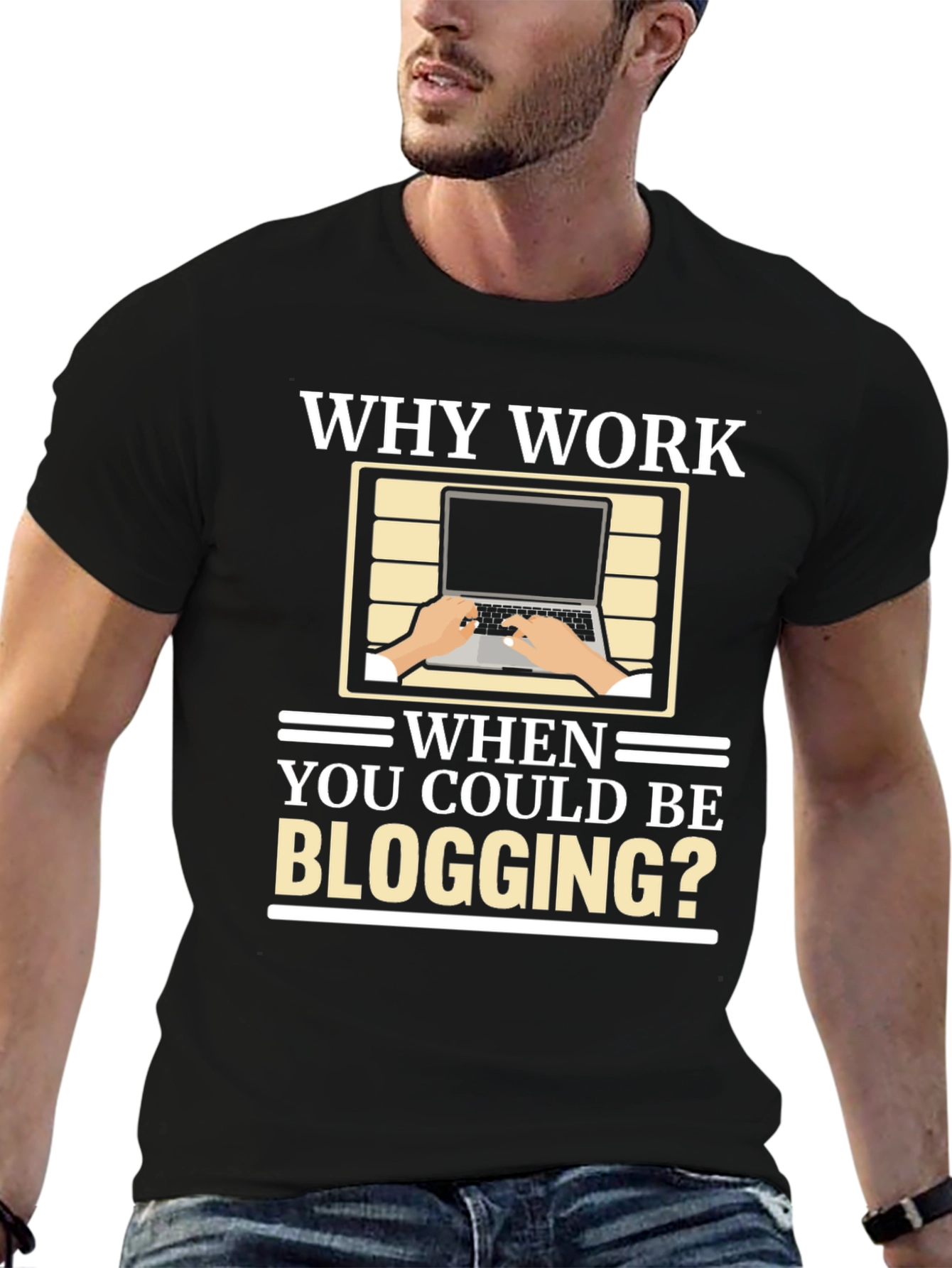 Black Why Work? Blogging T-Shirt view 6