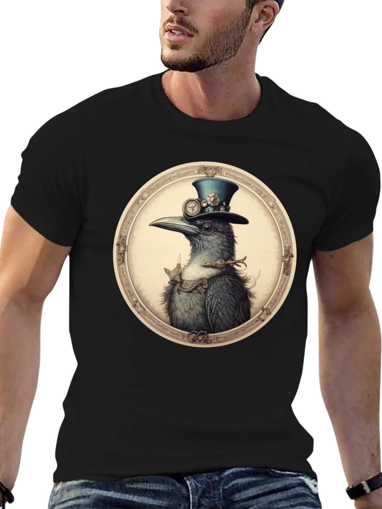 Steampunk Crow Graphic T-Shirt - 6