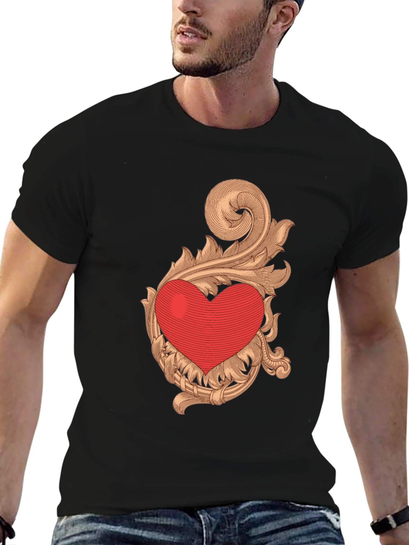 Heart Scrollwork Black Graphic Tee - 6