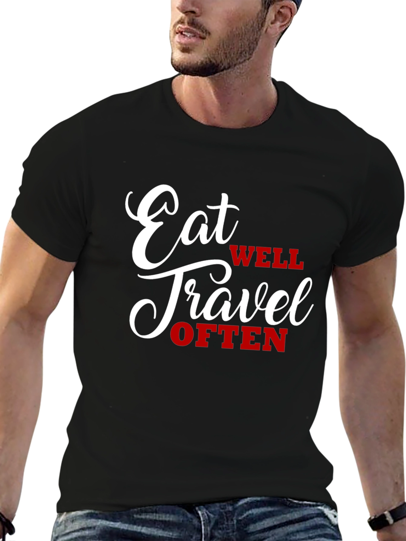 Black Eat Well Travel Often Graphic Tee view 6