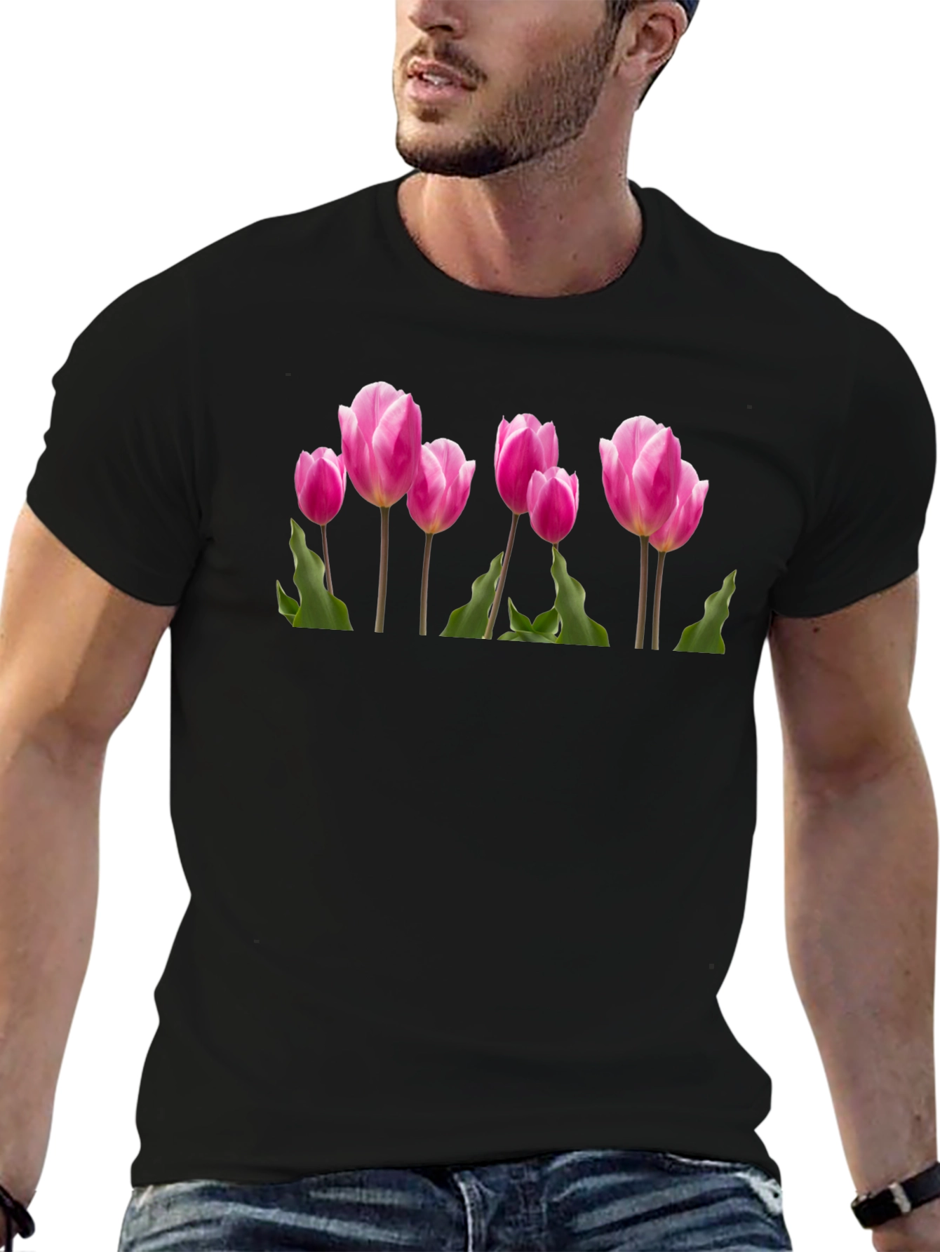Black Tulip Graphic T-Shirt - Black Cotton Tee view 6