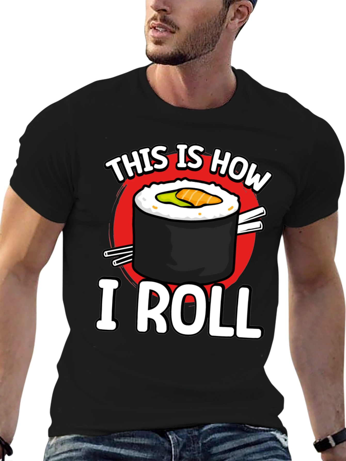 Black This is How I Roll Sushi Graphic T-Shirt view 6