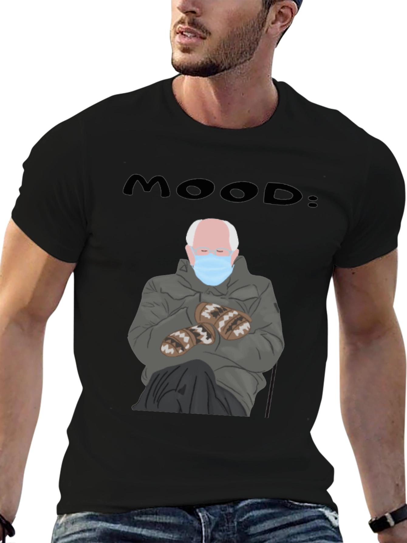 Black Mood: Bernie Meme Graphic T-Shirt view 6