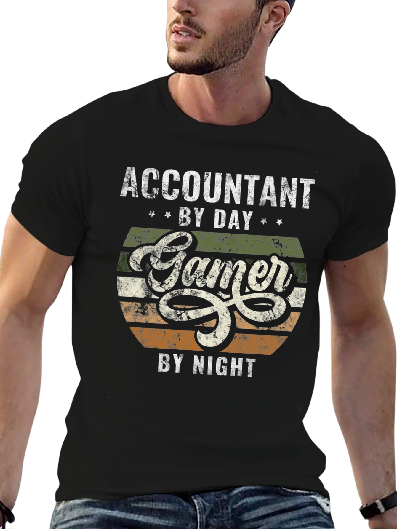 Black Accountant by Day Gamer by Night Graphic T-Shirt view 6