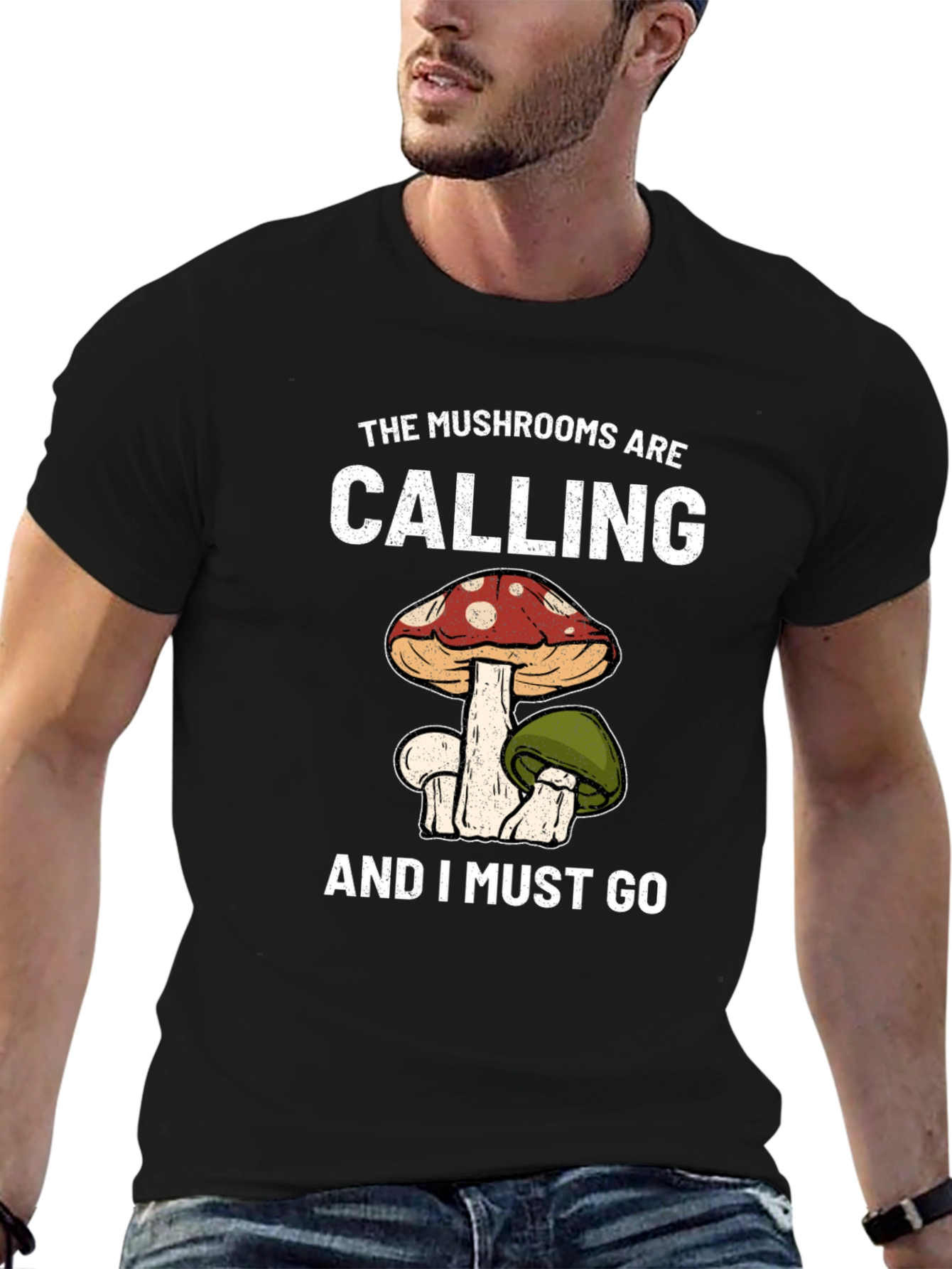 Black Mushroom Calling T-Shirt view 6