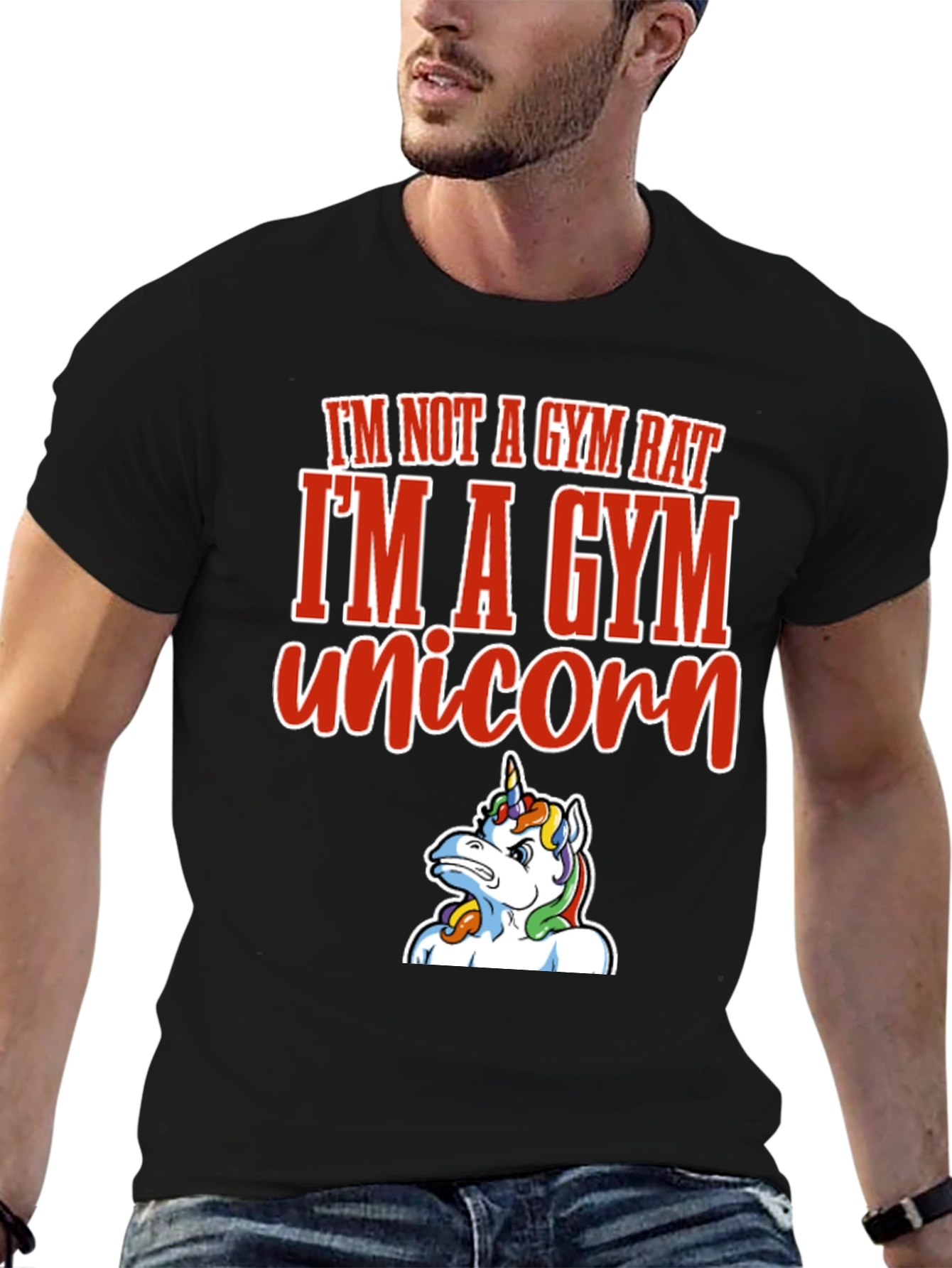 Black Gym Unicorn Graphic Tee - Funny Workout Shirt view 6