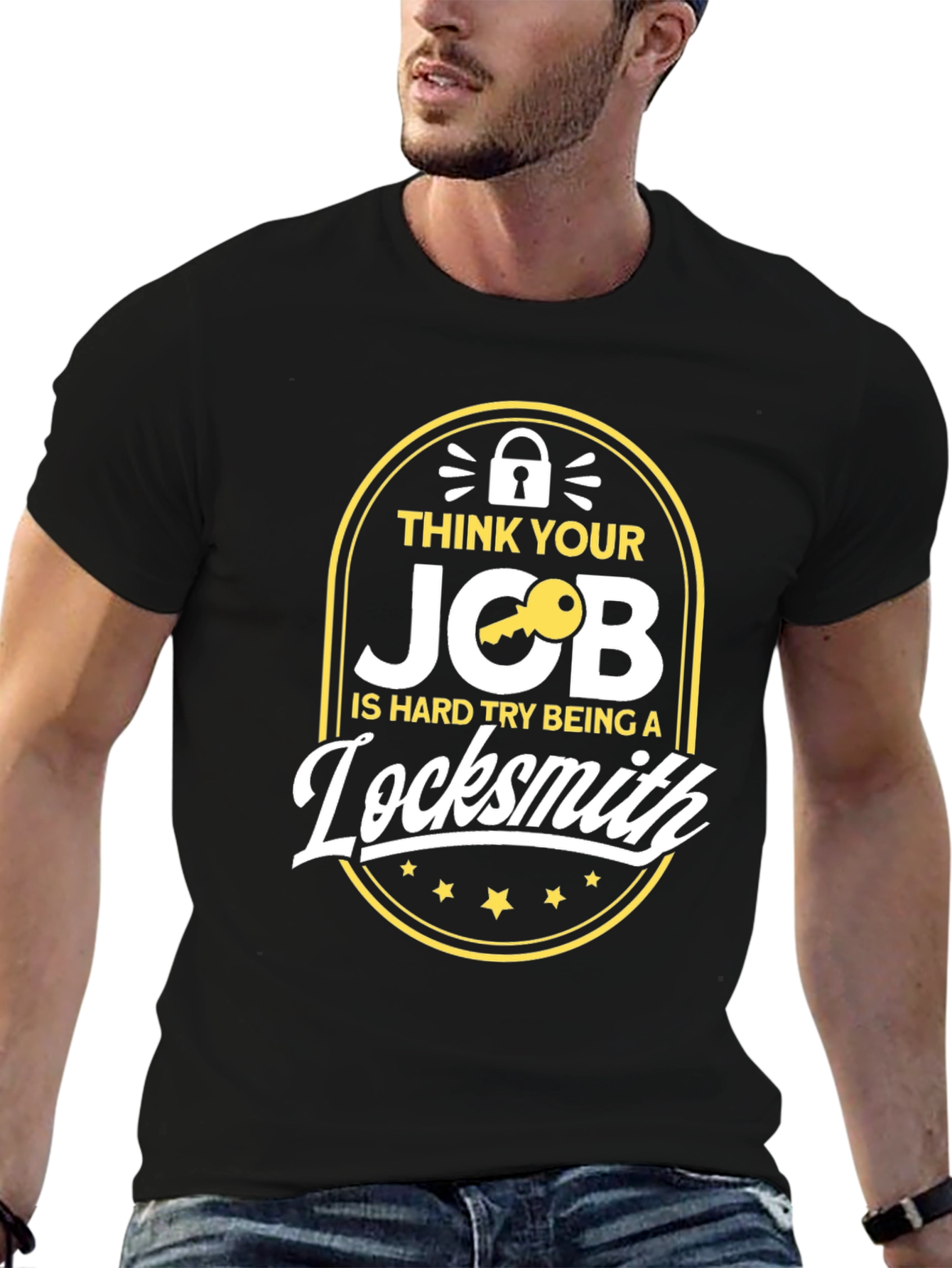 Black Funny Locksmith T-Shirt - Hard Job Humor view 6