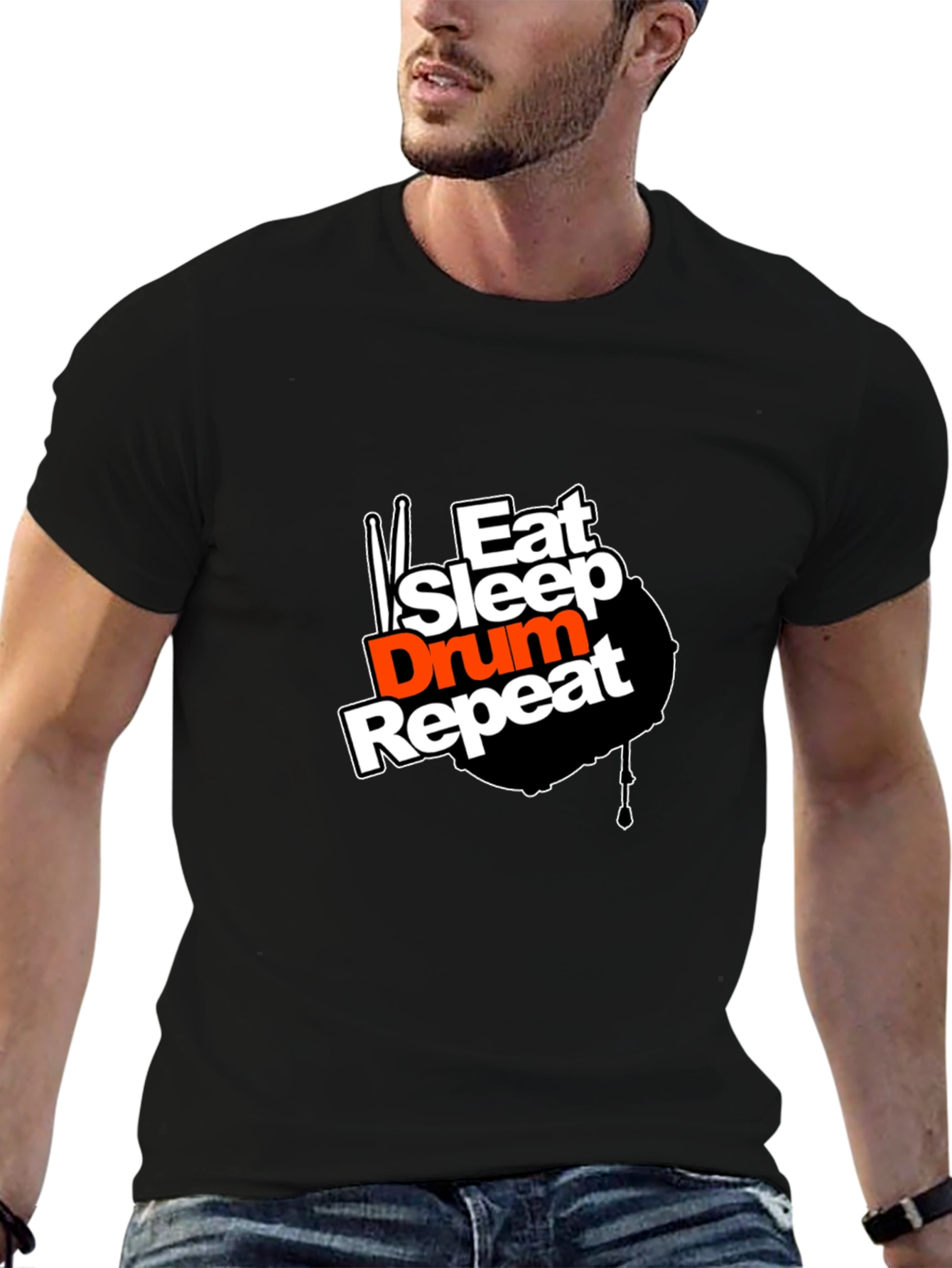 Black Eat Sleep Drum Repeat Graphic T-Shirt view 6
