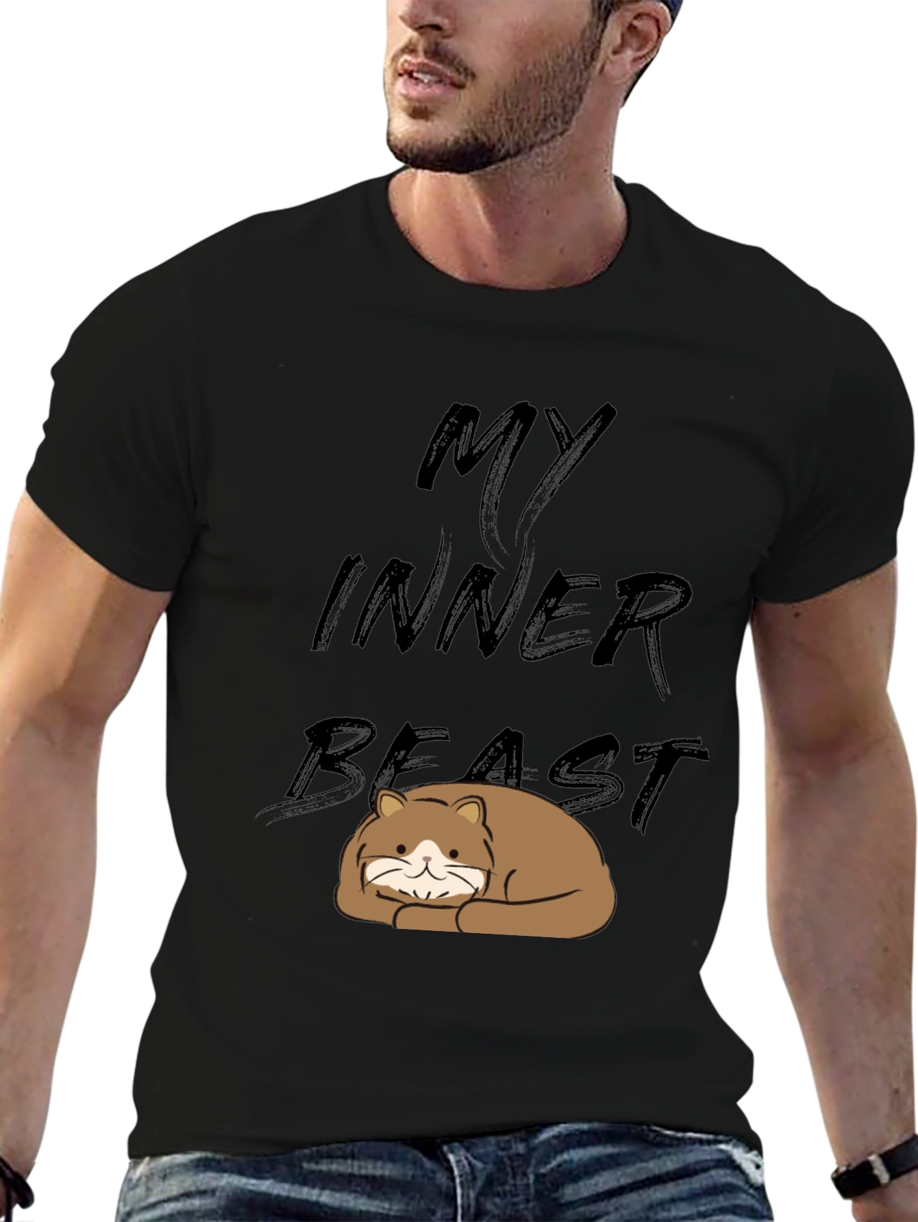 Black My Inner Beast T-Shirt - Cute Cat Graphic Tee view 6