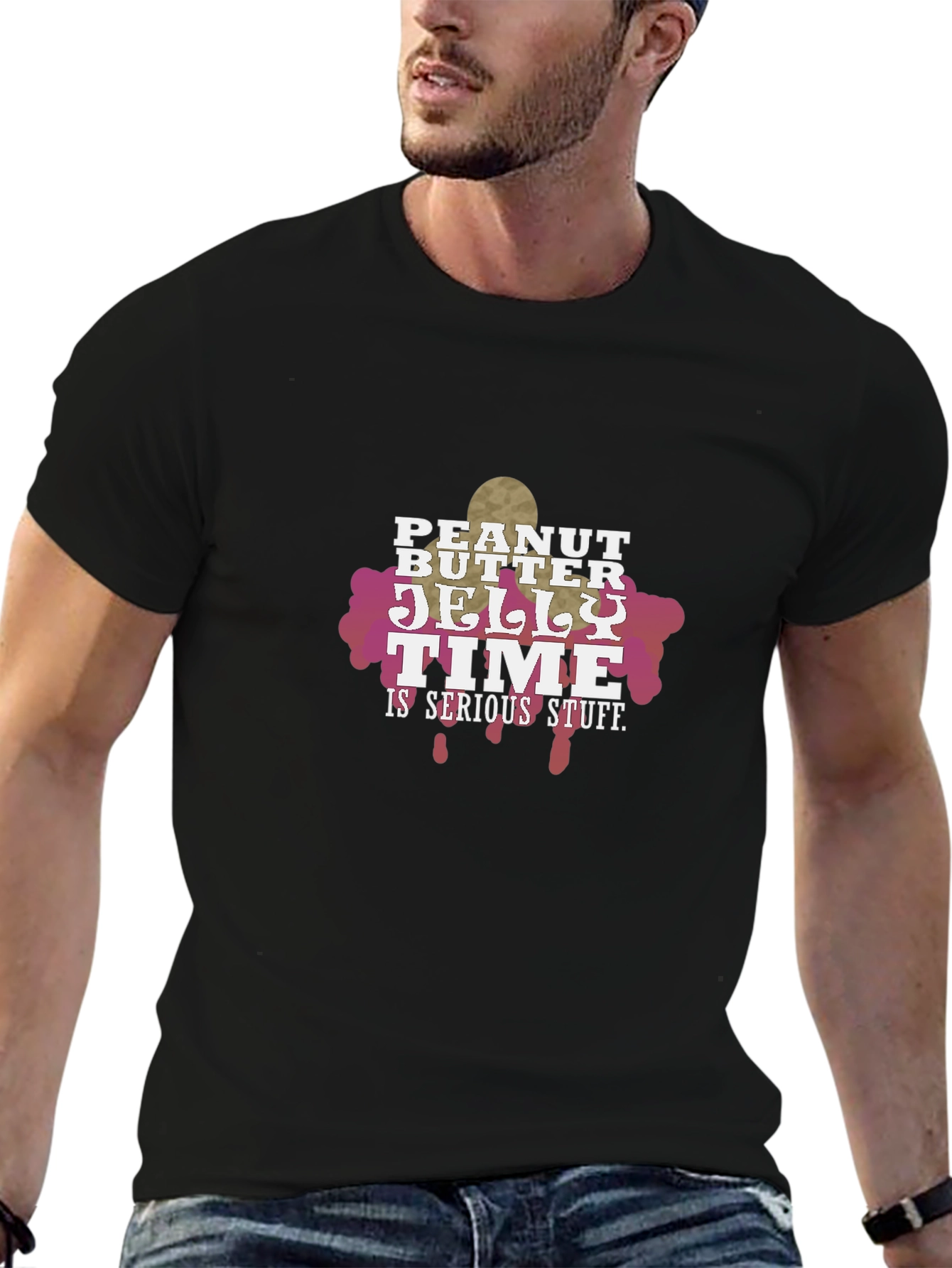 Black Peanut Butter Jelly Time Funny Graphic Tee view 6
