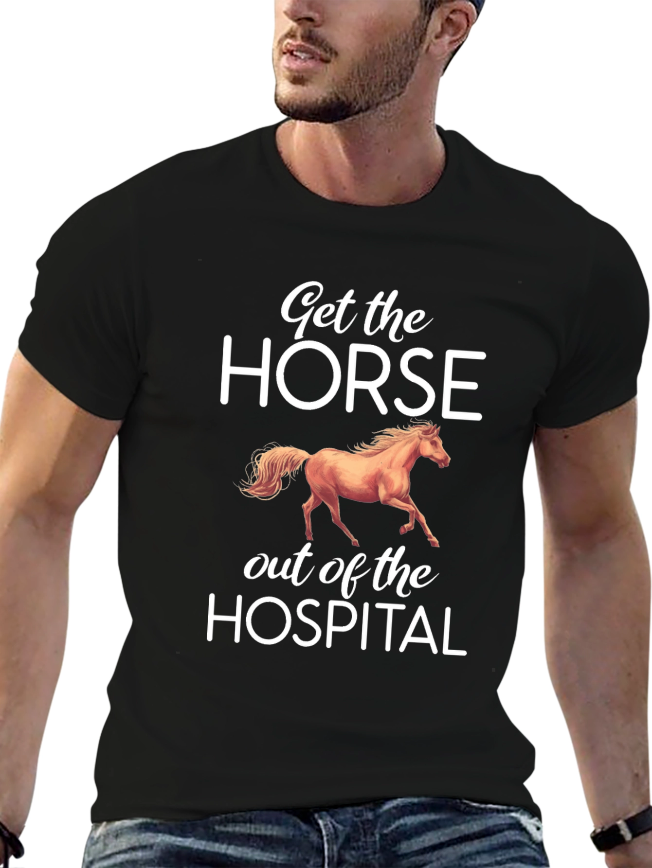 Black Funny Horse Hospital T-Shirt | Get the Horse Out view 6