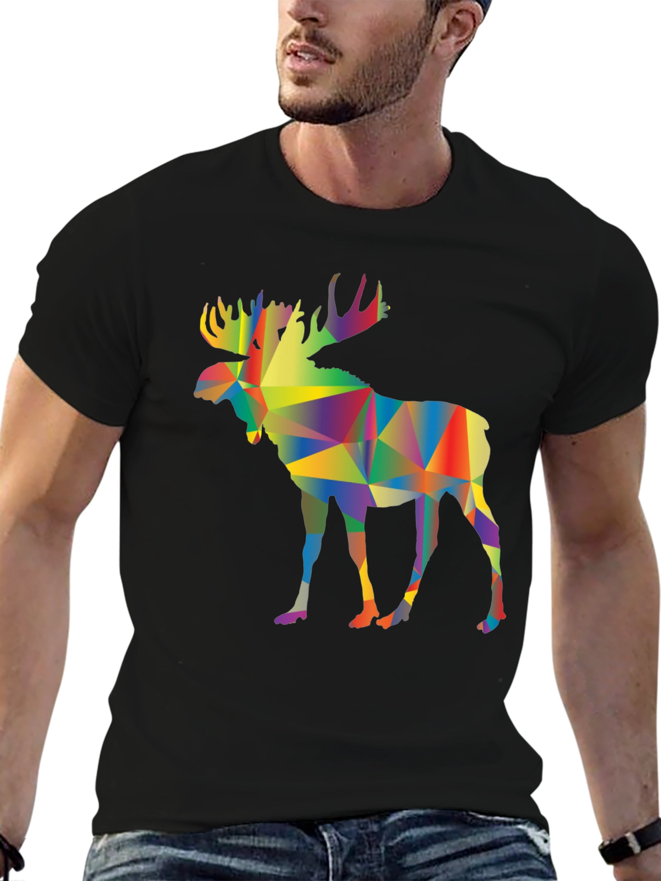 Black Geometric Moose Graphic Tee - Black view 6