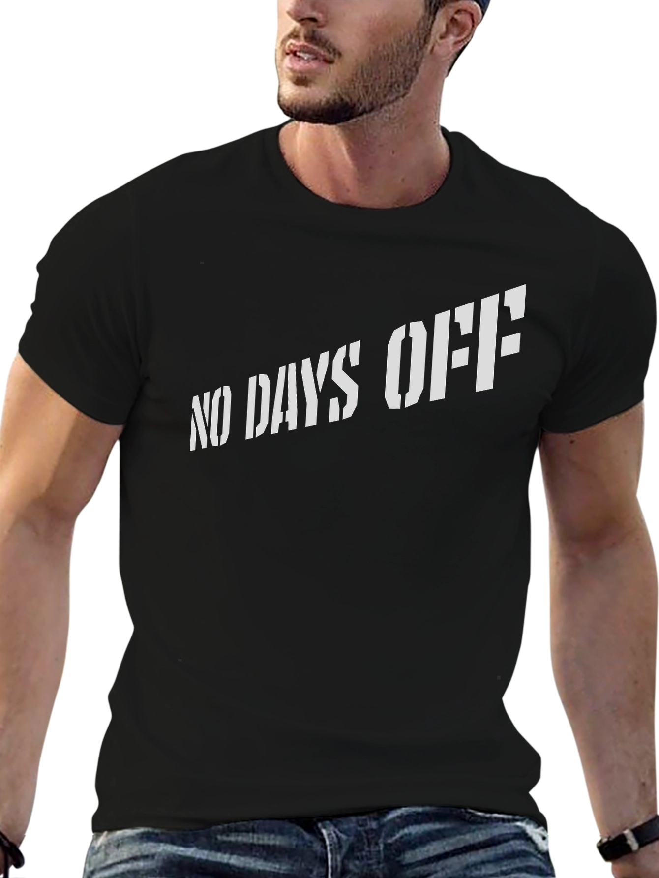 Black Men's 'No Days Off' Black Graphic Tee view 6