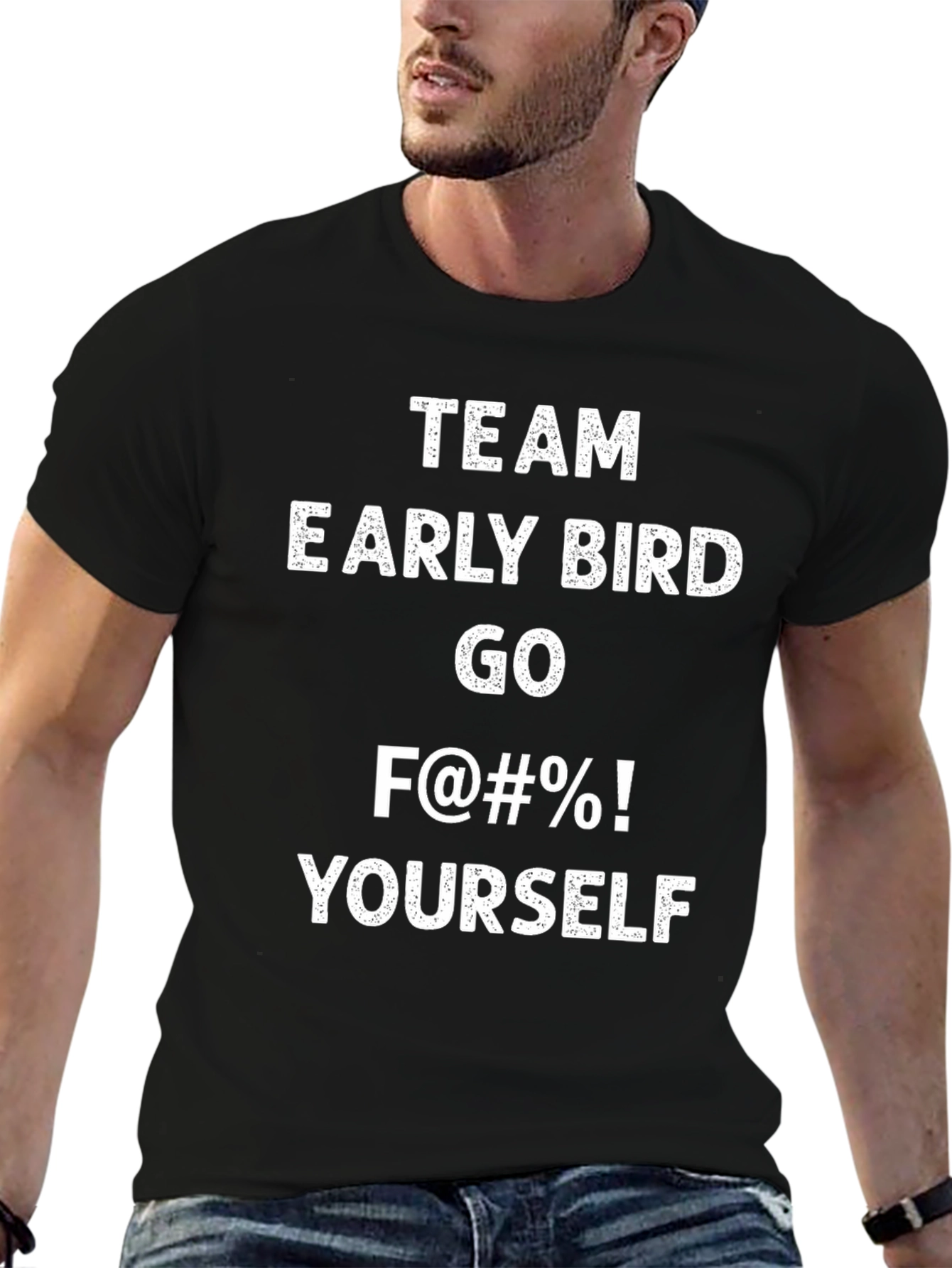Black Team Early Bird T-Shirt - Funny Sarcastic Tee view 6