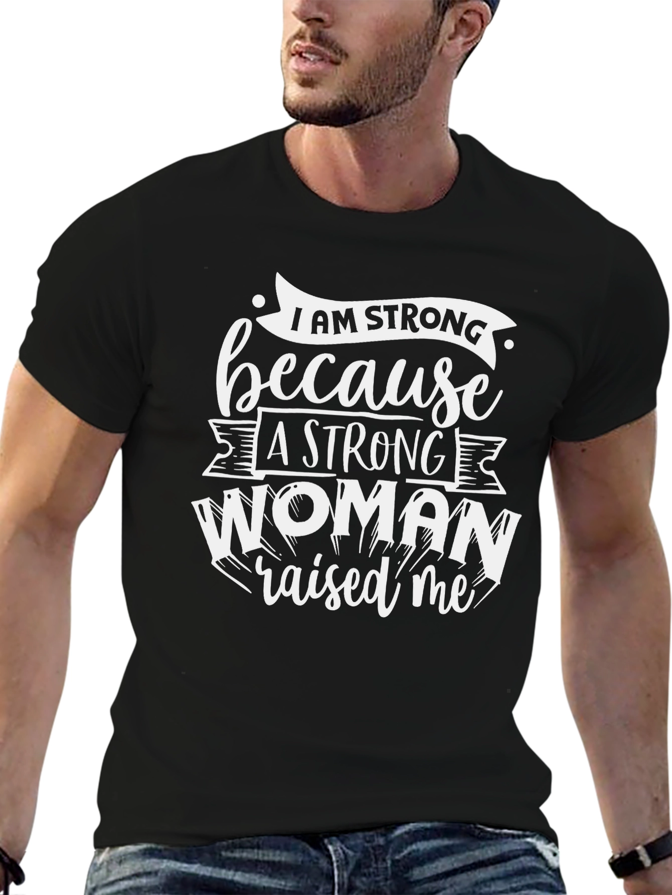 Black Strong Woman Raised Me Black T-Shirt view 6