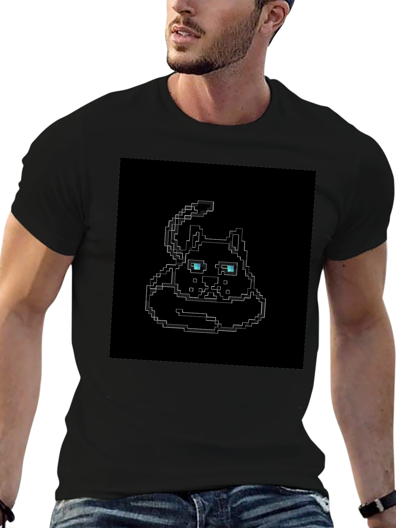 Black Pixel Art Cat T-Shirt - Black view 6