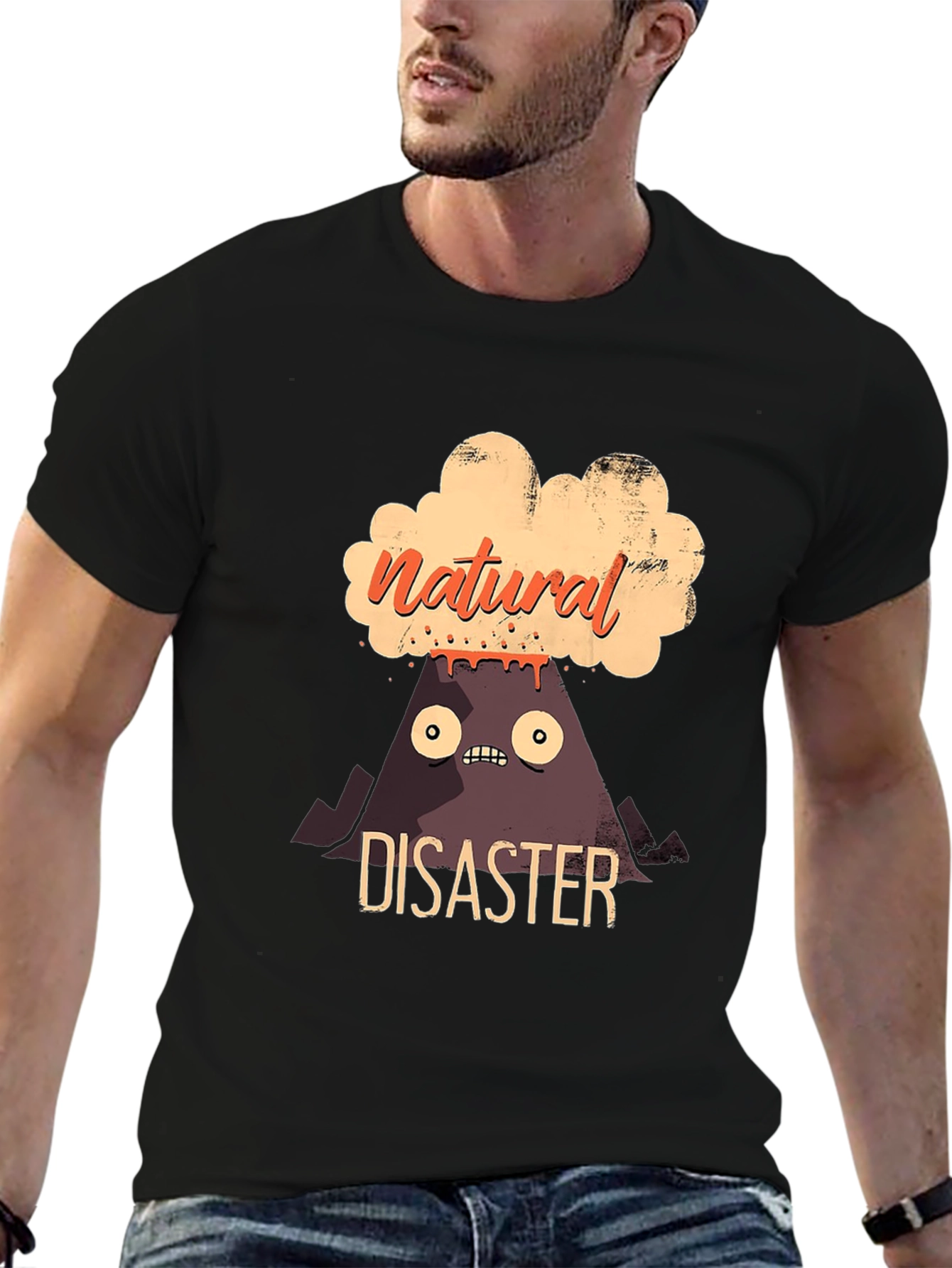 Black Natural Disaster T-Shirt - Funny Volcano Graphic Tee view 6