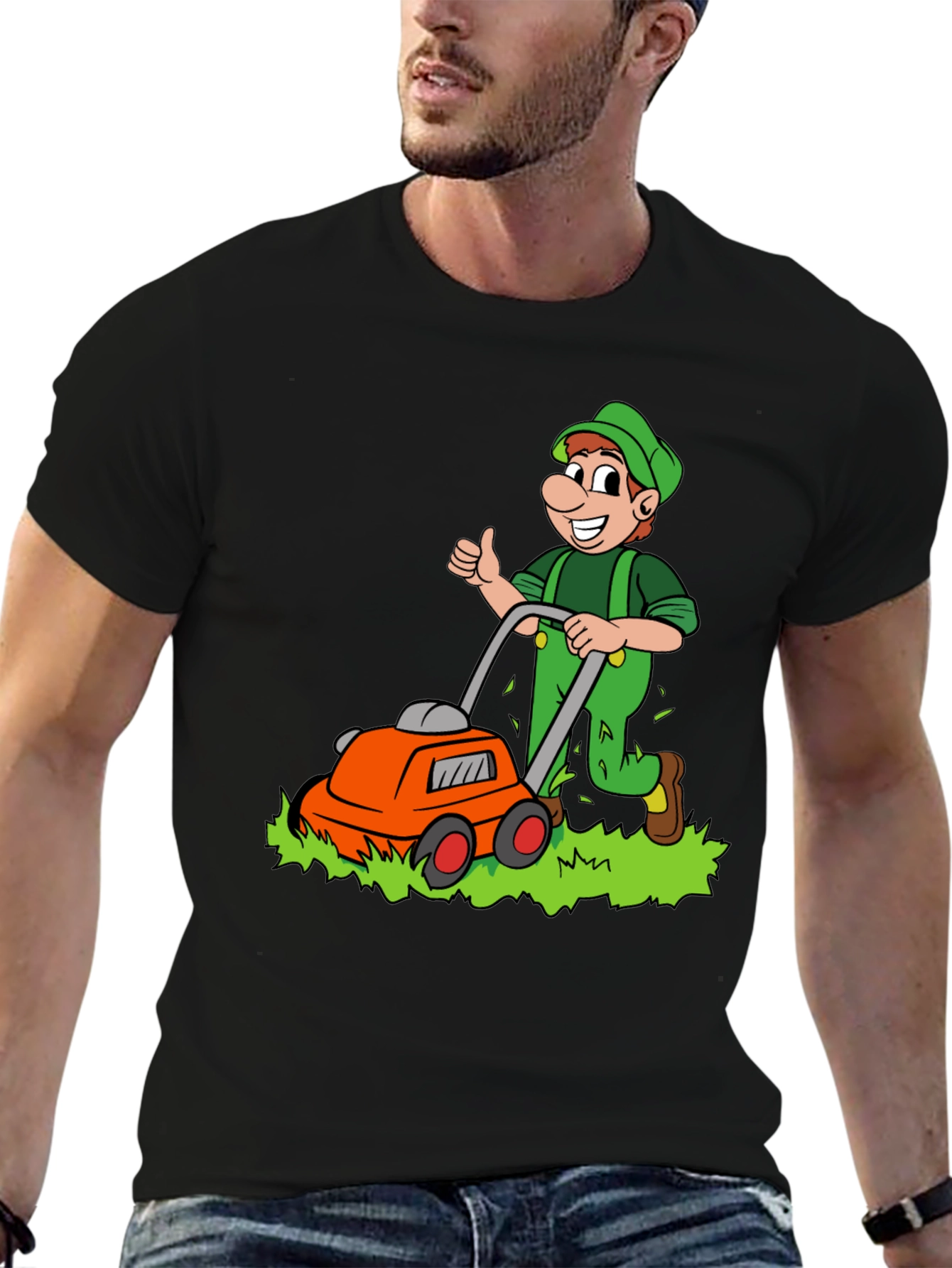 Black Lawn Mower Man T-Shirt - Cartoon Graphic Tee view 6