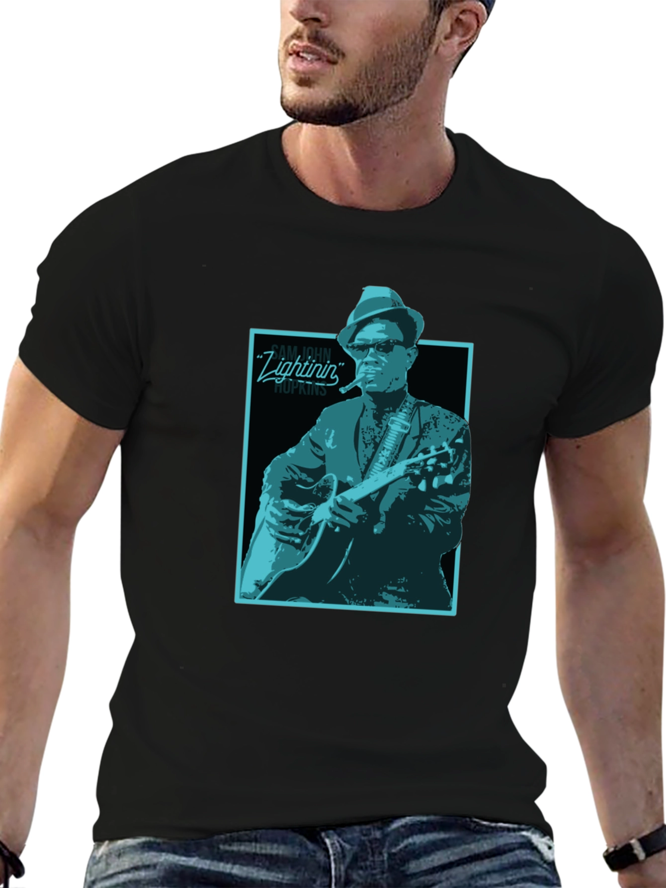 Black Lightnin' Hopkins Graphic Tee - Black Cotton T-Shirt view 6