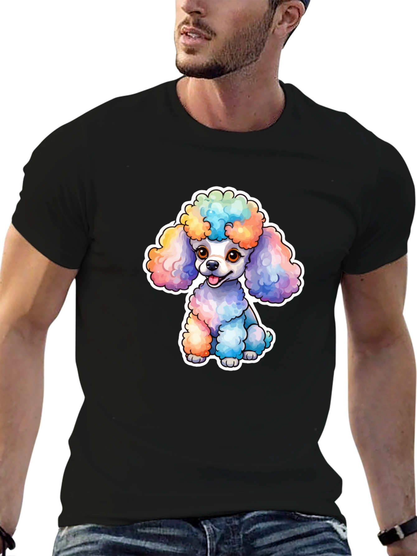Black Rainbow Poodle Graphic Tee - Cute Dog T-Shirt view 6