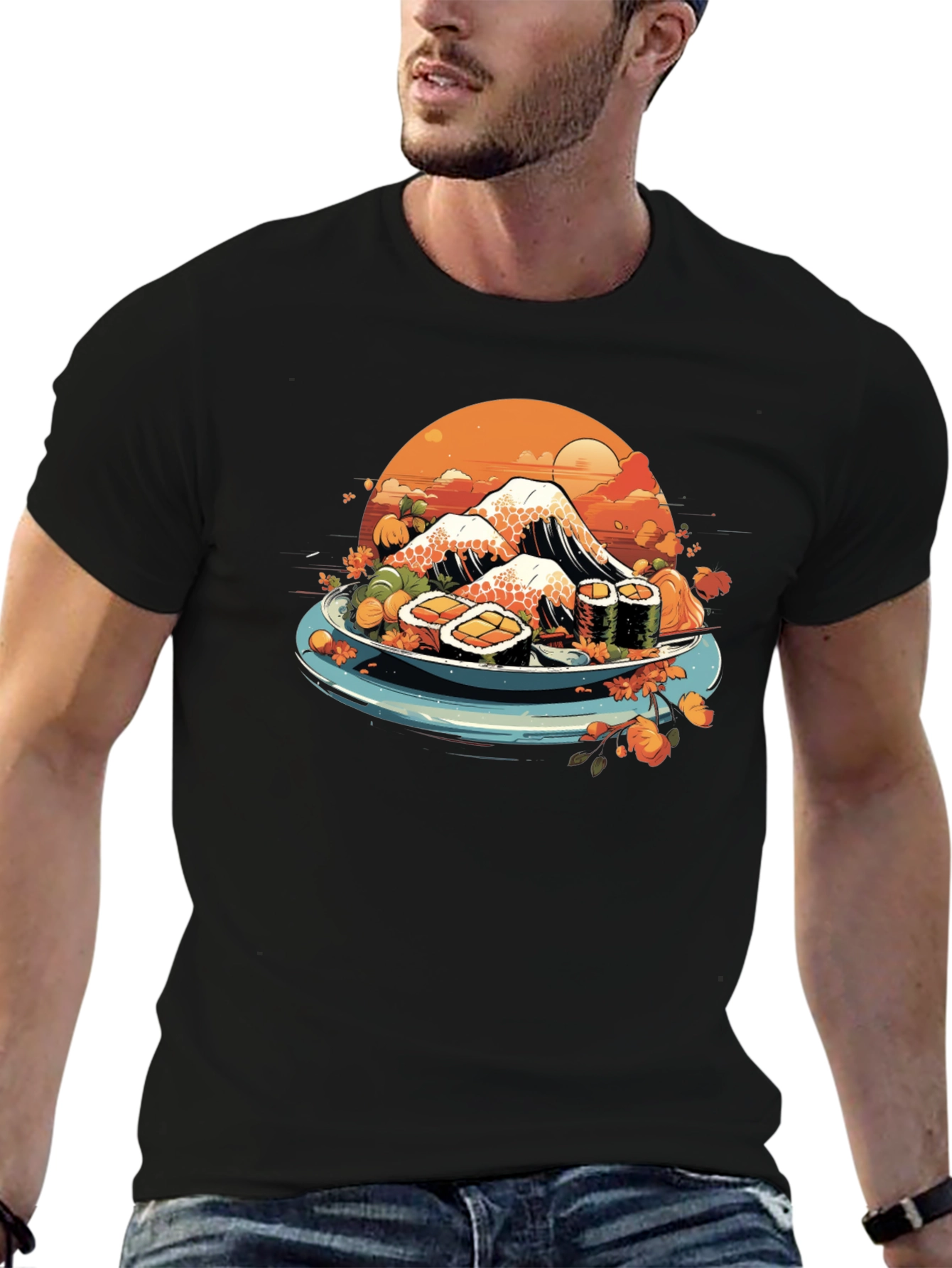 Black Sushi Mountain T-Shirt - Unique Graphic Tee view 6