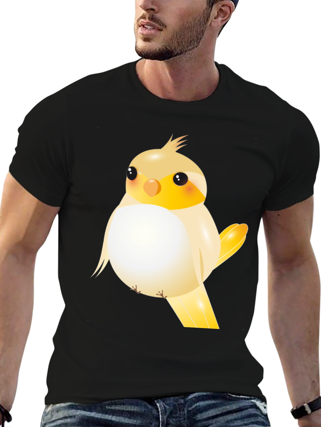 Black Cute Cartoon Bird Graphic T-Shirt view 6